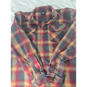 Work N’ Sport Flannel Shirt XLT Tall Red Yellow Gray Plaid Long Sleeve Button Up